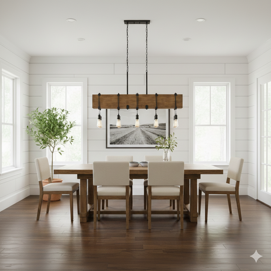 Dvi Timber Lodge 4-Light Linear Suspension - Modern Rustic Kitchen Island Light, Dvp42404