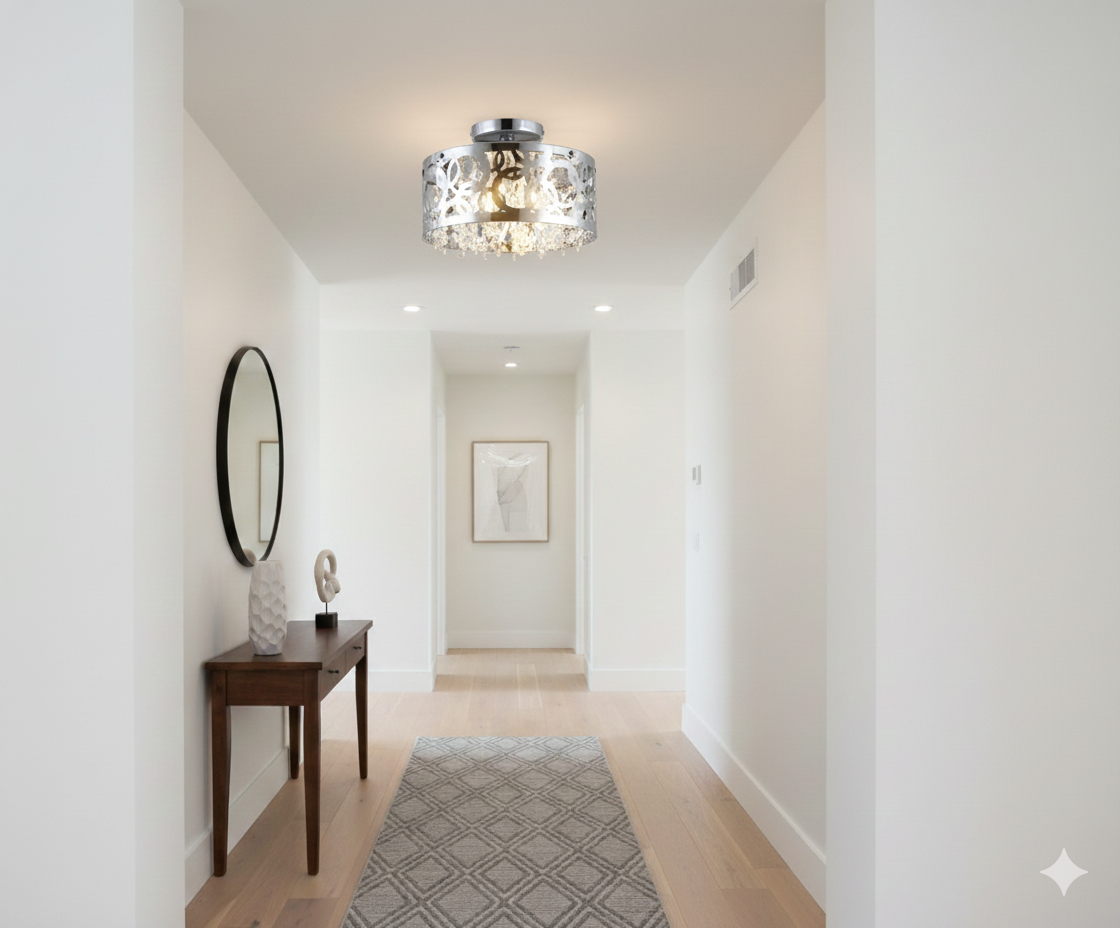 DVI Lighting Woodstock 3-Light Semi-Flush Mount - Modern Ceiling Light Fixture, Chrome, DVP14711