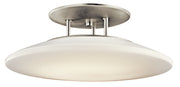 Kichler Ara semi-flush ceiling light with a broad white saucer below brushed nickel canopy and short supports