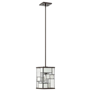 Hinkley Mondrian 4577KZ pendant with textured pale panes in an asymmetrical Buckeye Bronze grid