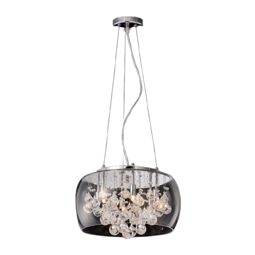 Matteo M21004 Glass-Encased Bubble Droplet Pendant – 6-Light Chrome Ceiling Light