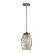 Maxim Arabesque 1-light mini pendant in golden silver with geometric metalwork and beveled crystal strands