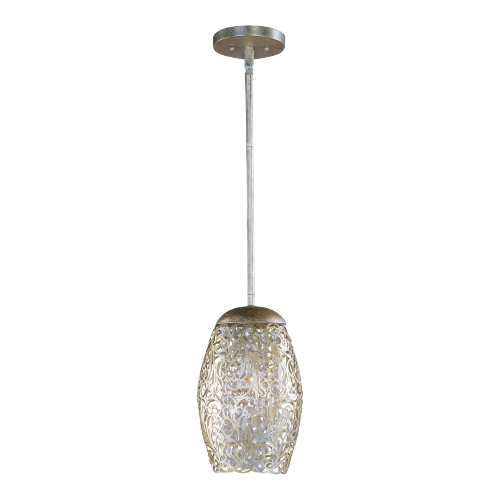 Maxim Arabesque 1-Light Mini Pendant In Golden Silver Finish With Intricate Metalwork And Beveled Crystal Accents