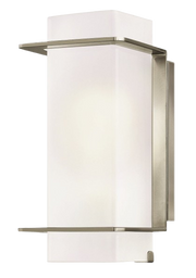 Hinkley Union 52370BN wall sconce with a rectangular pale diffuser and brushed nickel retaining bands