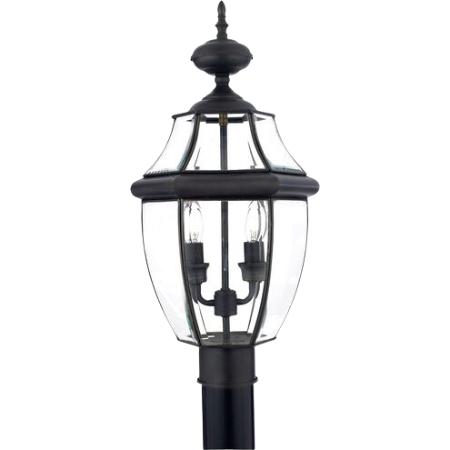 Quoizel Newbury NY9042Z post lantern in Medici Bronze with clear curved panels and two candle lights