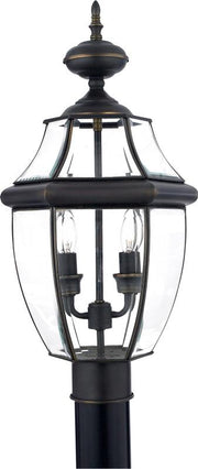 Quoizel Newbury two-light outdoor post lantern with clear beveled glass panes