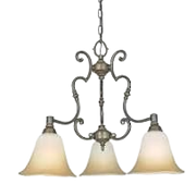 Quoizel Juliet JL5103VE chandelier with curved arms and three downward pale bell shades