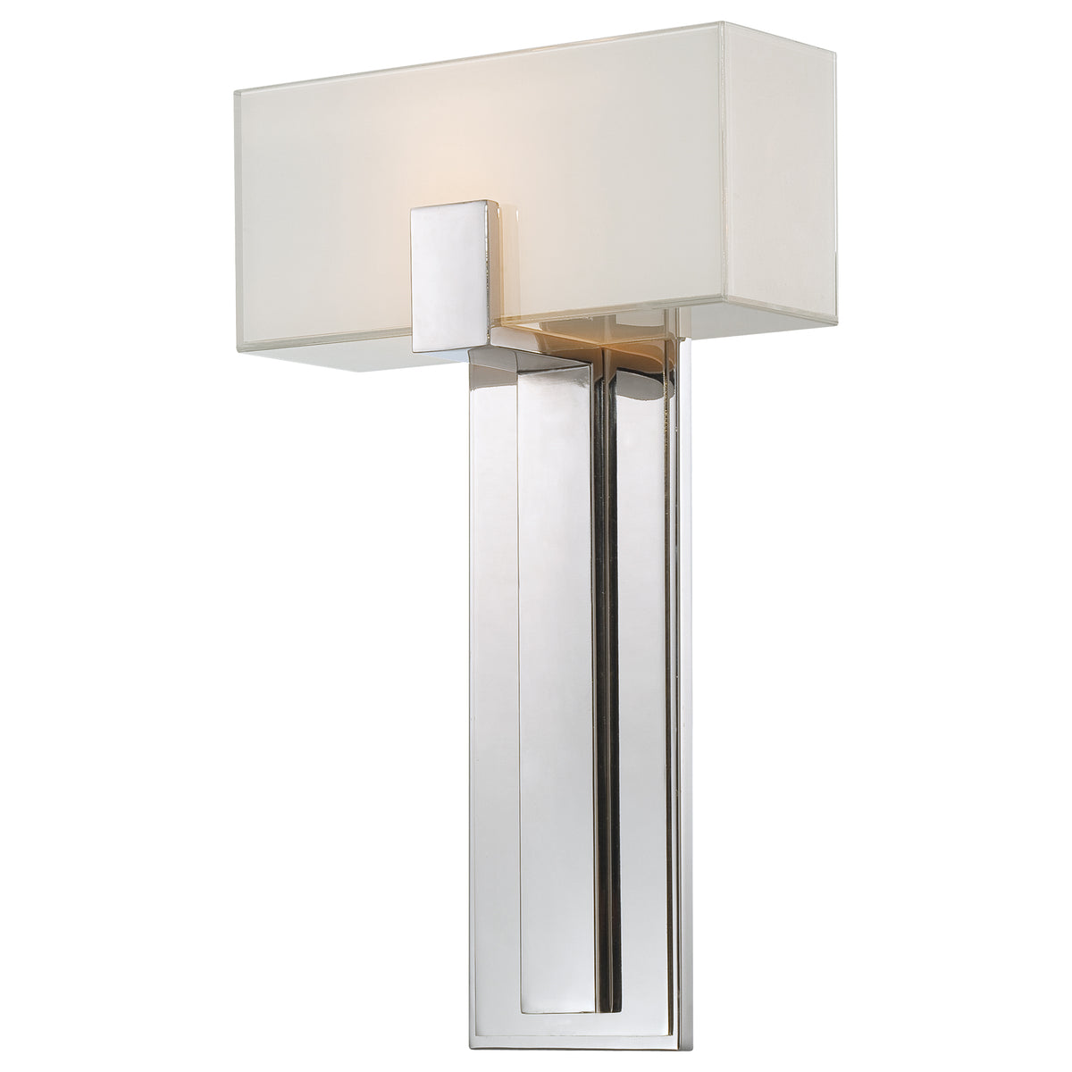 George Kovacs P1704-613 sconce with broad white rectangular glass and a long polished nickel backplate