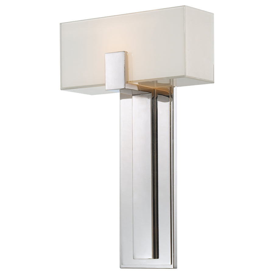 George Kovacs P1704-613 sconce with broad white rectangular glass and a long polished nickel backplate