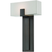 Alternate view of the John sconce with a shallow rectangular shade above a straight vertical backplate