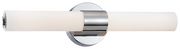 Horizontal Saber vanity light with a white bar, reflective centre band and round plate