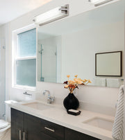 George Kovacs Cubism white rectangular light above a bathroom mirror