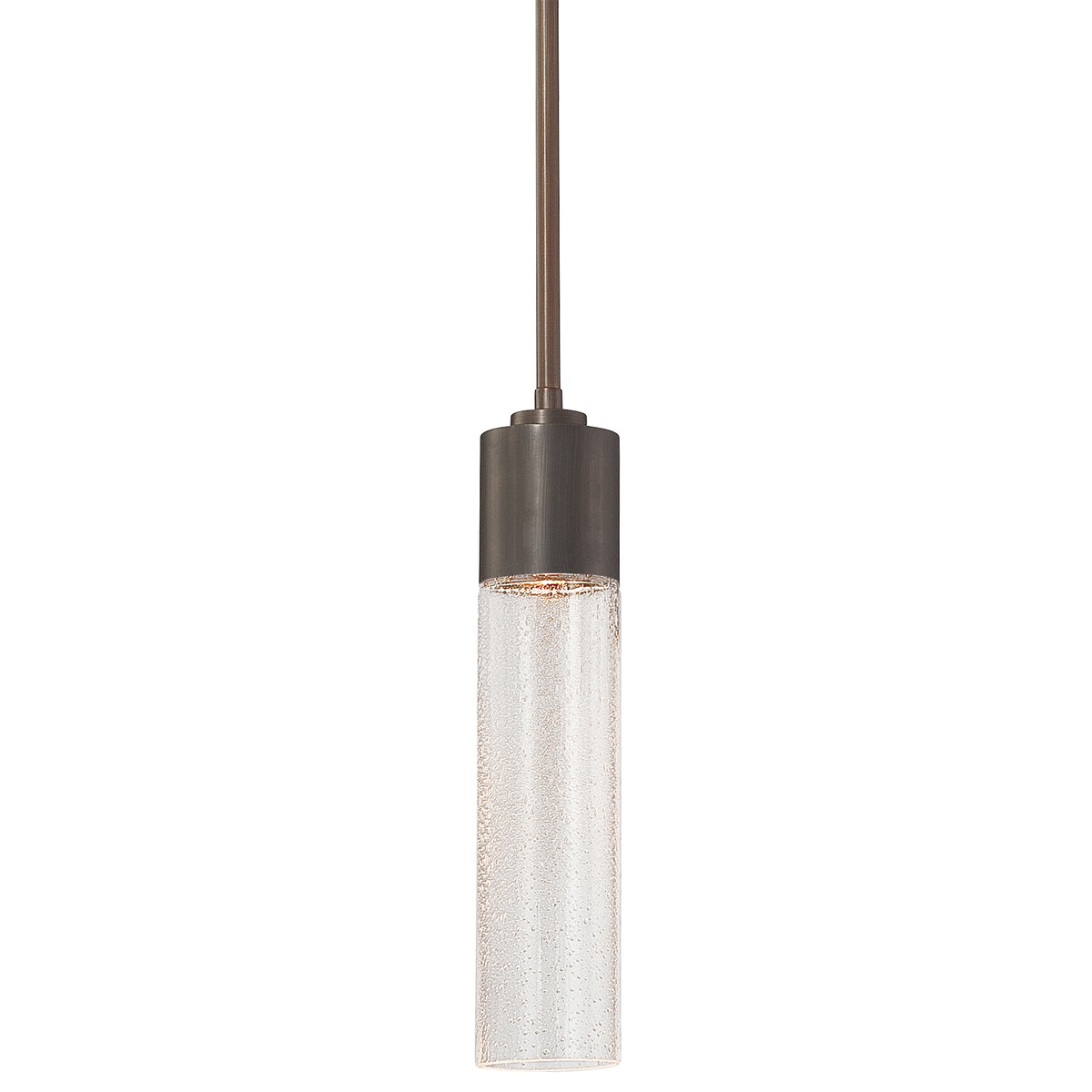 George Kovacs Light Rain P971-647 pendant with a seeded clear-glass tube and brown cylindrical cap