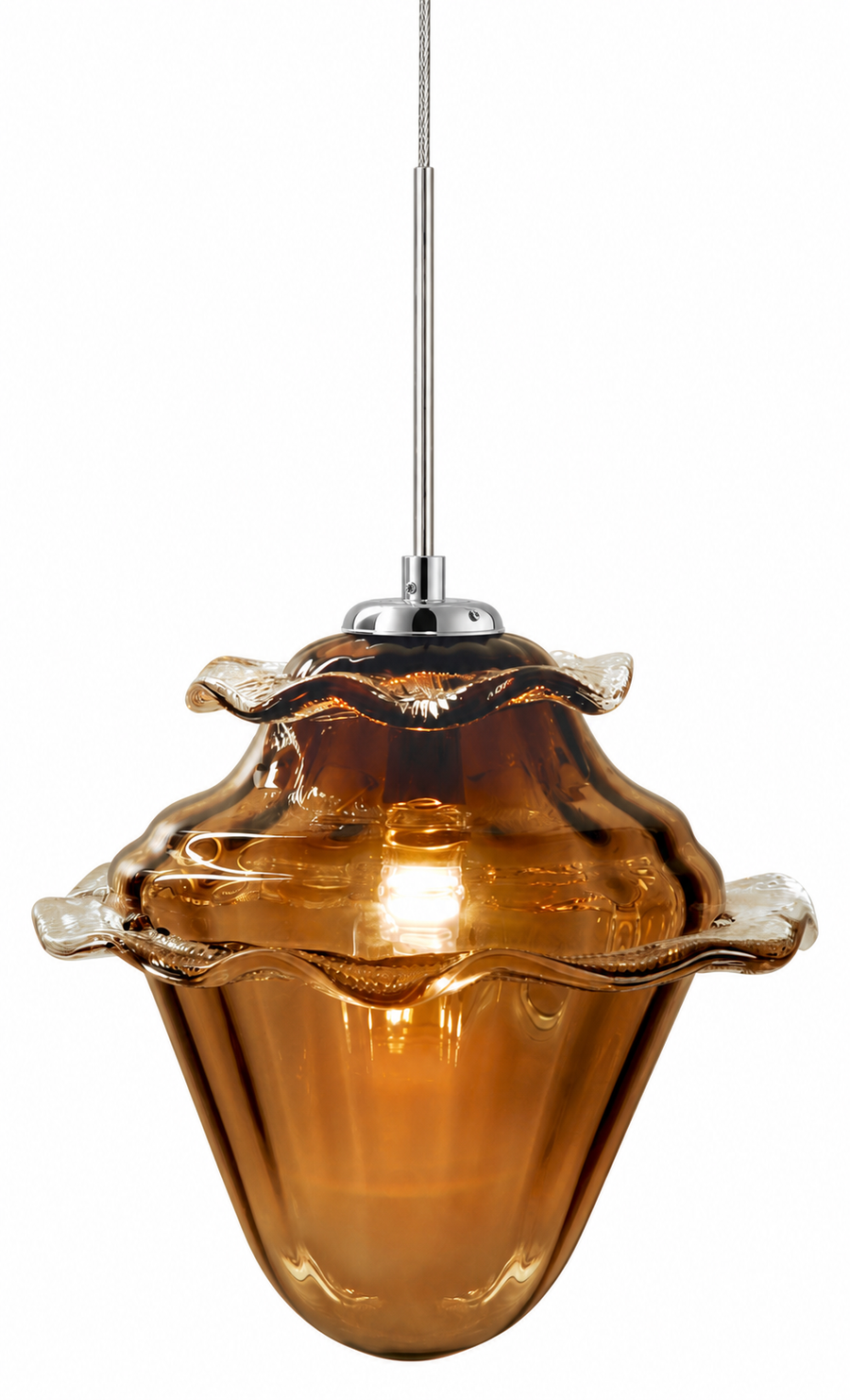 Stone Lighting Acorn Amber Glass Pendant in Polished Nickel