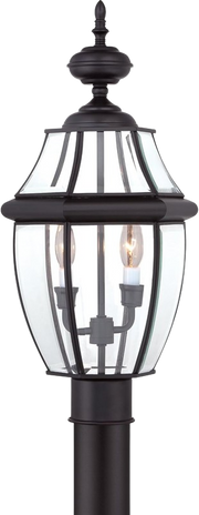 Quoizel Newbury NY9042K post lantern in Mystic Black with a tall finial and two candle lights