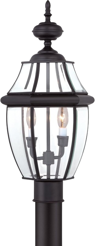 Quoizel Newbury NY9042K post lantern in Mystic Black with a tall finial and two candle lights