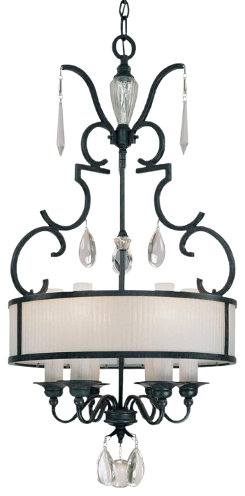 Metropolitan Castellina 6-Light Drum Pendant In Castellina Aged Iron With White Iris Glass And Crystal Accents