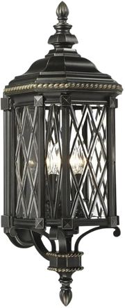 Minka-Lavery Bexley Manor dark wall lantern with gold accents and a diamond grille