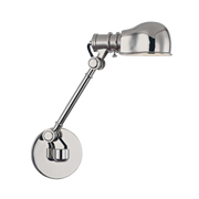 Hudson Valley Laconia wall sconce with an angled arm, rounded metal shade and reflective Polished Nickel finish
