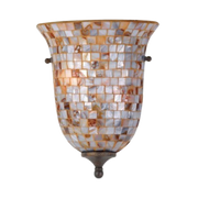 Quoizel Monterey Mosaic MY8801ML wall sconce, front view of the flared pearlescent mosaic shade and dark finial