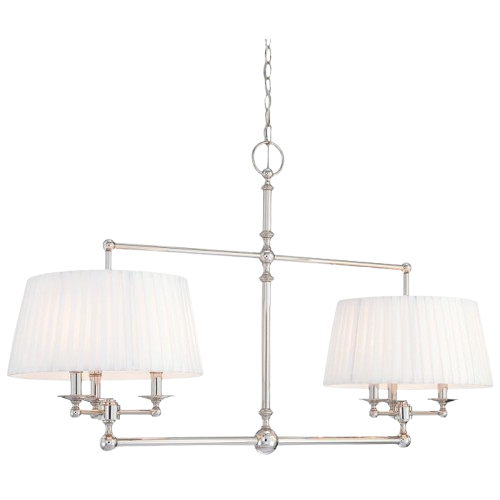 Metropolitan polished nickel linear chandelier with two pleated white shades