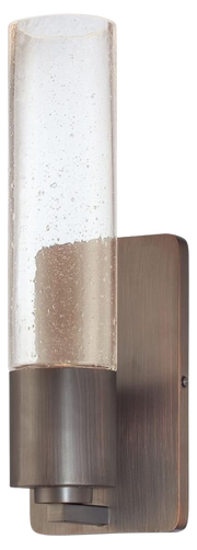 George Kovacs Light Rain wall sconce in sable bronze patina with a cylindrical clear seeded glass shade