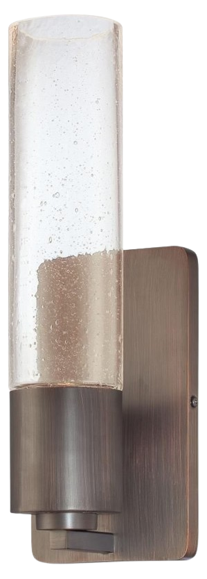 George Kovacs Light Rain wall sconce in sable bronze patina with a cylindrical clear seeded glass shade