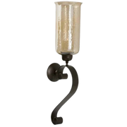 Uttermost Joselyn candle wall sconce with an amber hurricane and bronze curved bracket