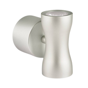 Collingwood silver-toned hourglass wall light with a circular backplate