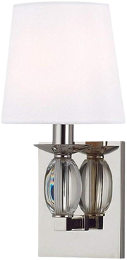 Hudson Valley Cameron 4611-PN wall sconce with a tapered white shade, clear fluted accent and polished nickel backplate
