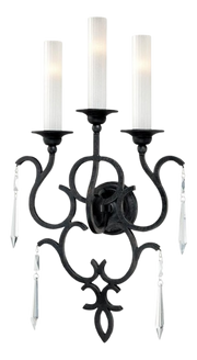 Metropolitan Castellina aged iron 3-light wall sconce with white iris glass shades