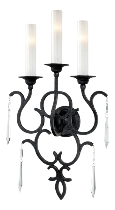 Minka Metropolitan 3 Light Wall Sconce In Castillina Aged Iron Finish With White Iris Glass