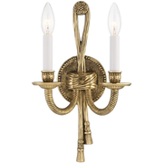 Crystorama Arlington brass two-light sconce with ribbon and tassel ornament