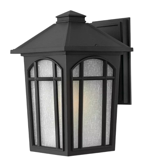Hinkley Lighting Cedar Hill 1-Light Medium Outdoor Wall Sconce In Black With White Linen Shade