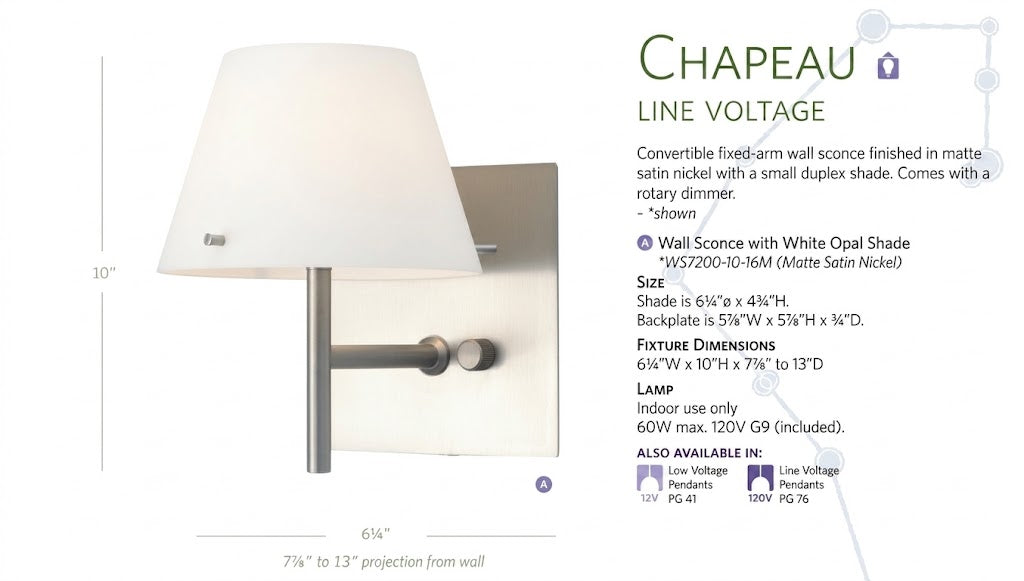 Alico Chapeau WS7200-10-16M wall sconce catalogue specifications