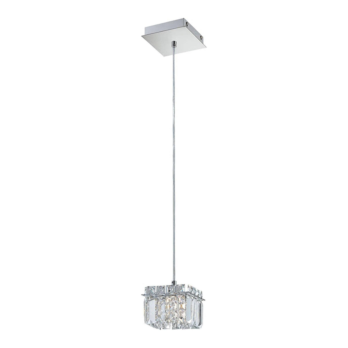 Alico Crown chrome and clear crystal square pendant, complete assembly on a white background.