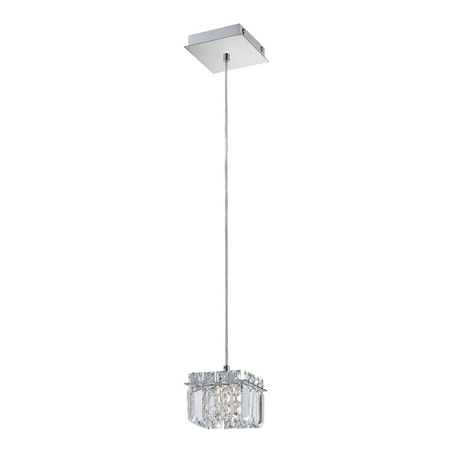 Alico Crown chrome and clear crystal square pendant, complete assembly on a white background.