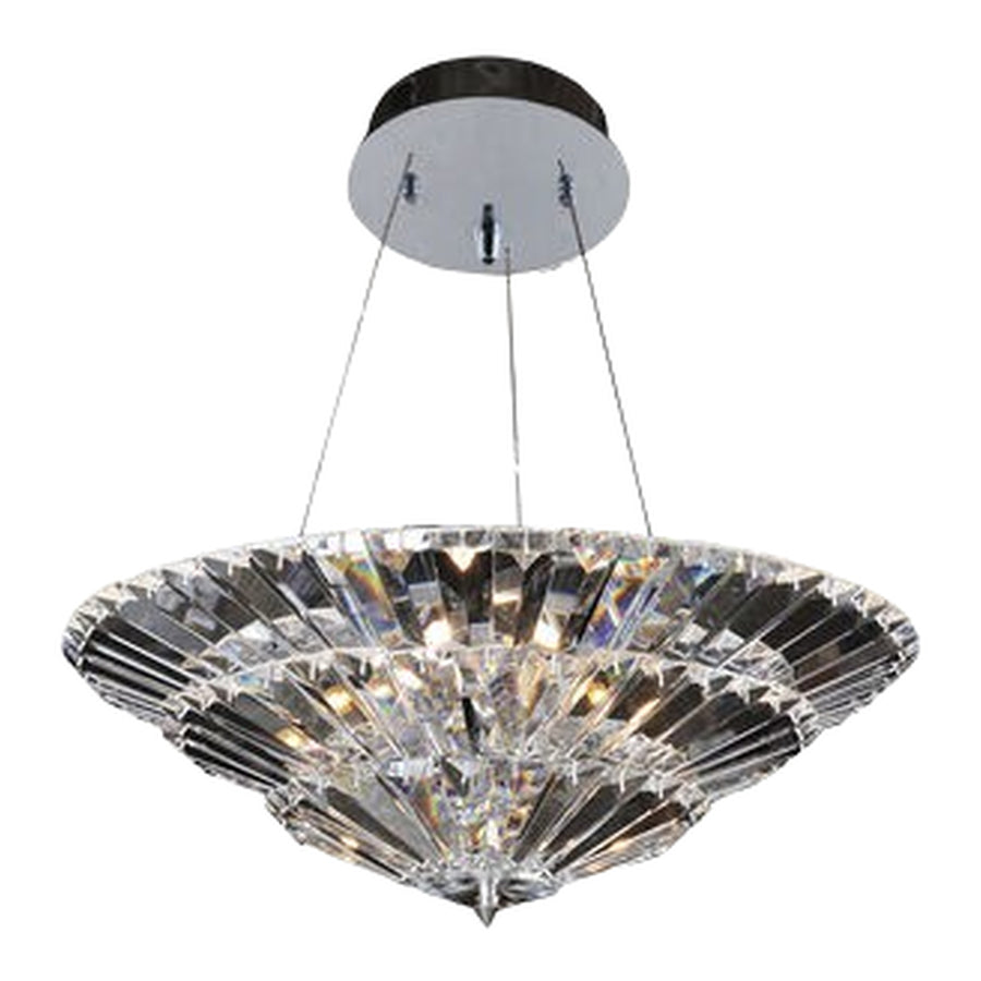 Allegri Auletta light showing graduated clear facets and its cable-suspended configuration