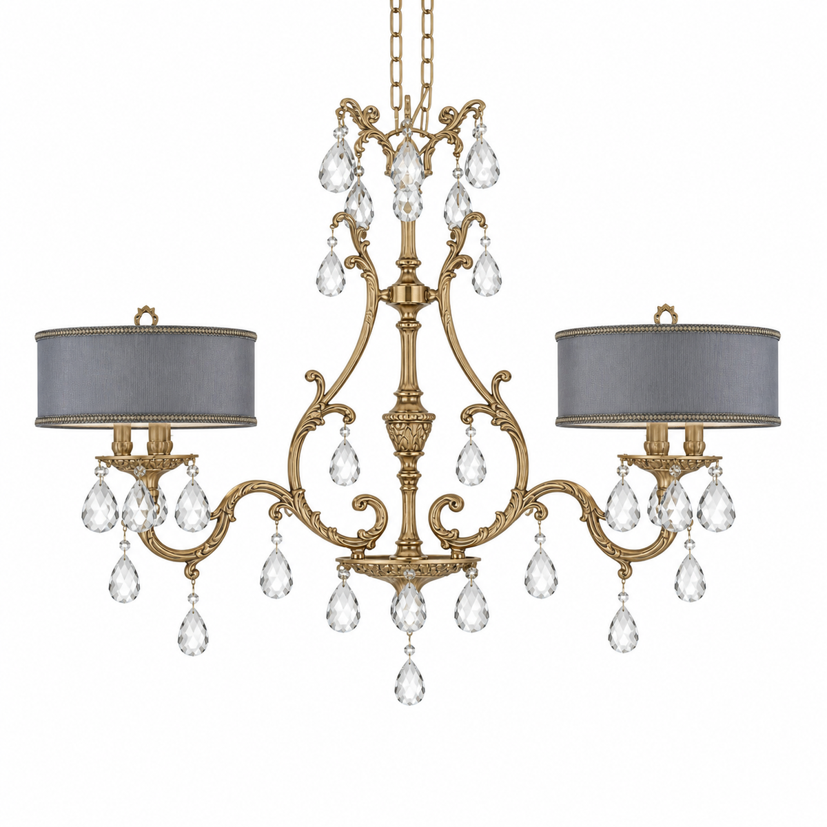 Studio rendering of American Brass & Crystal Chateau IL9662 in Light Bronze Satin with Slate Softback shades