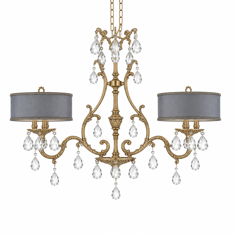 Studio rendering of American Brass & Crystal Chateau IL9662 in Light Bronze Satin with Slate Softback shades