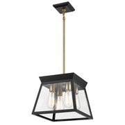 Artcraft Lucian black and brass lantern pendant with four exposed bulbs