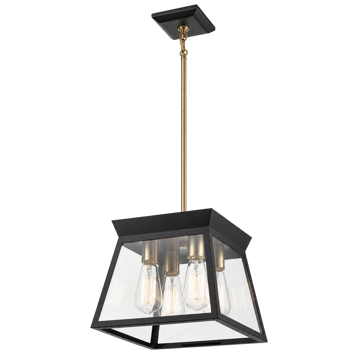 Artcraft Lucian black and brass lantern pendant with four exposed bulbs