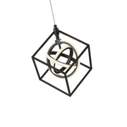 Detail of the Tulip pendant's crossing luminous bands within its angular black frame