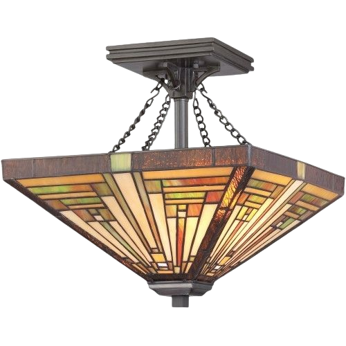 Quoizel Stephen 2-Light 14-Inch Tiffany Semi-Flush Mount Ceiling Light In Vintage Bronze