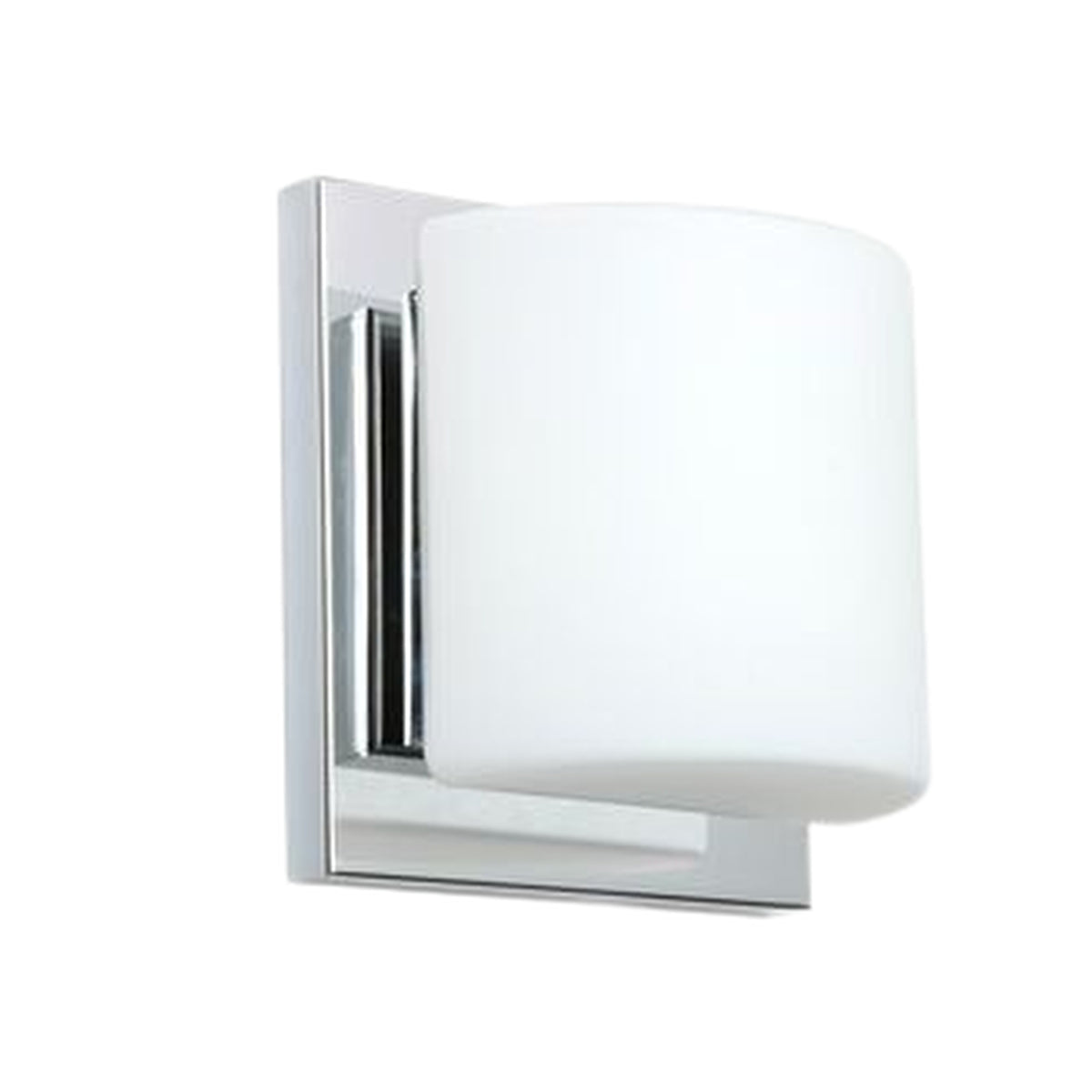 Besa Paolo 1WS-787307-CR chrome wall sconce showing the smooth opal shade, short connector and reflective square plate