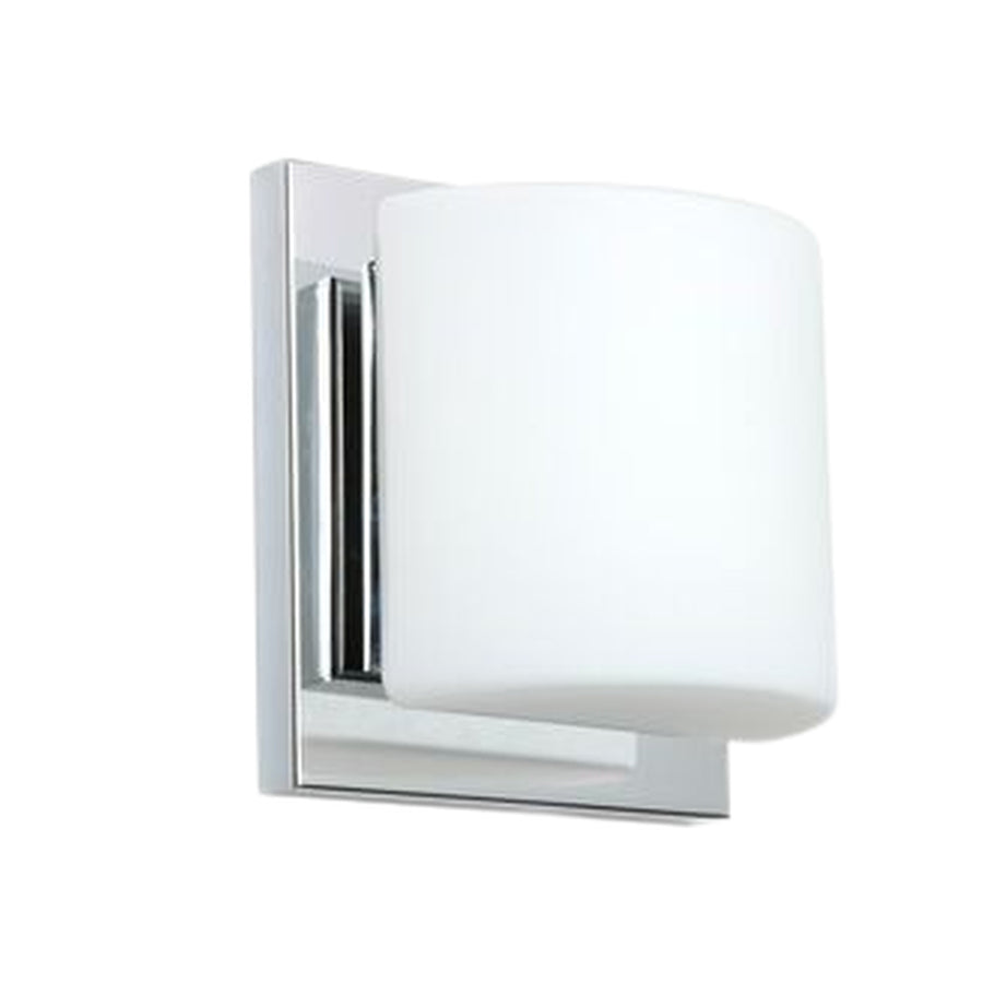 Besa Paolo 1WS-787307-CR chrome wall sconce showing the smooth opal shade, short connector and reflective square plate