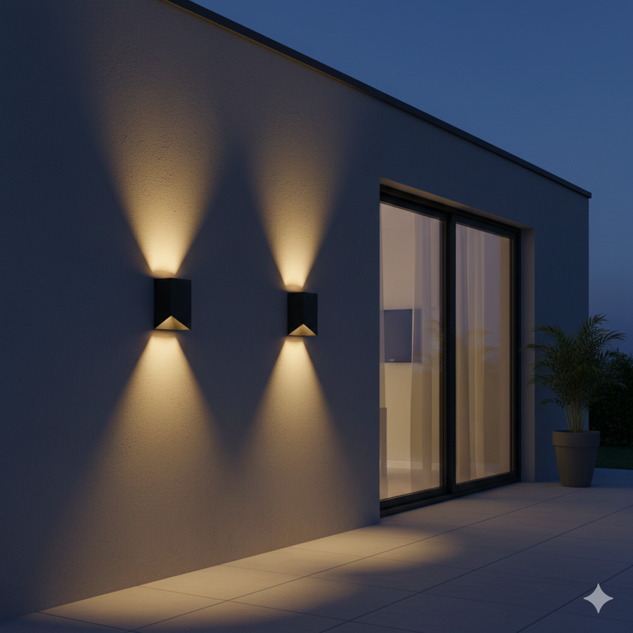 Brecon one-light outdoor wall sconce in black mounted next to a house entryway