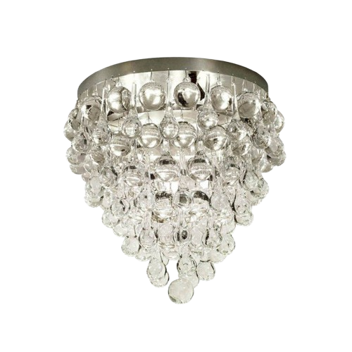 Stone Lighting Borealis ceiling light with descending clear faceted drops beneath a Polished Nickel band