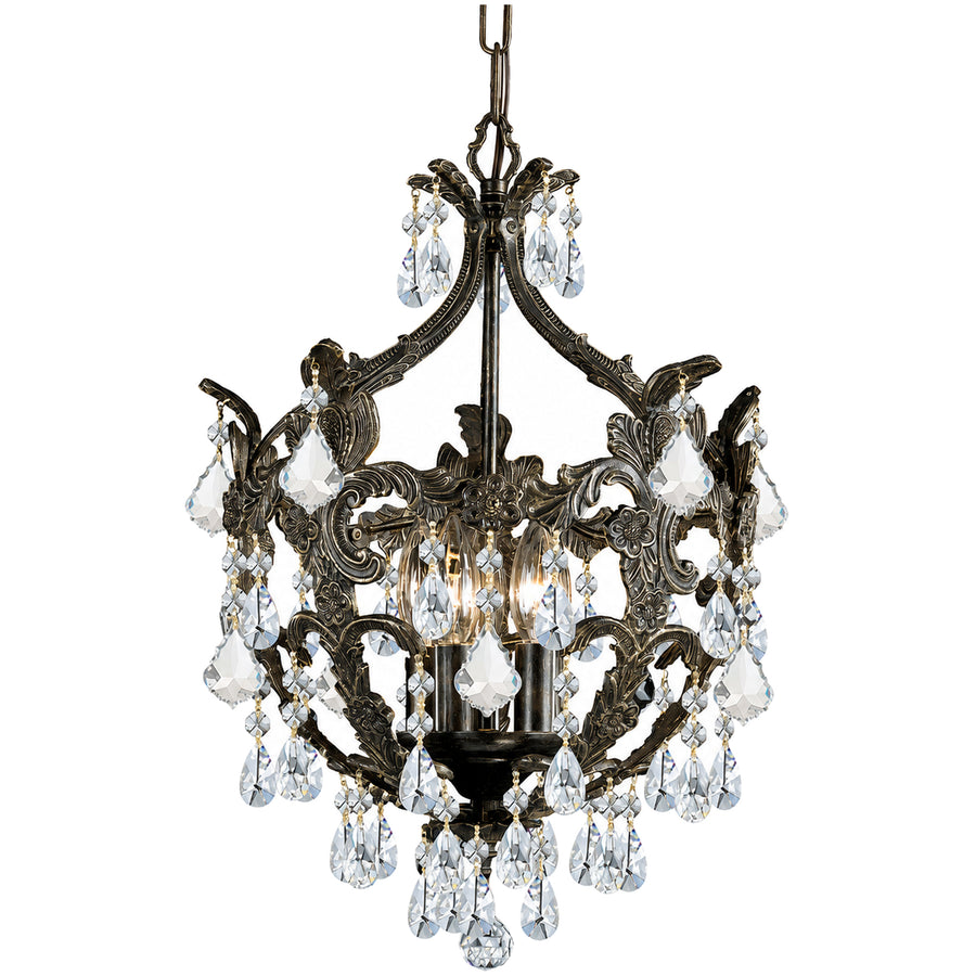 Crystorama Legacy English Bronze chandelier with curling branches, clear drops and draped strands