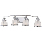 Minka Lavery four-light vanity with flared shades and a reflective frame